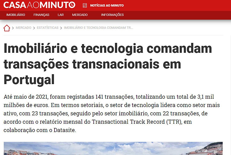 Imobilirio e tecnologia comandam transaes transnacionais em Portugal